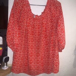 Susan Graver Red and White Blouse